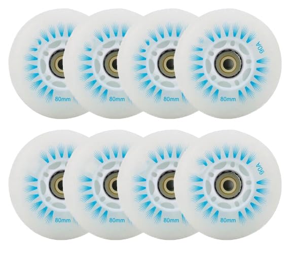 LED Light-Up Inline Skate Wheels, 8-Pack, 70-80mm, 90A Hardness, Night Safety Illumination (Blue light wheel, 80mm)