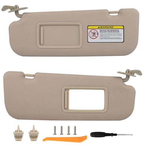 Pair Sun Visor Compatible with 2011-2016 Hyundai Elantra (Not for GT Models) Driver & Passenger Side Sunvisor Replacement Kit with Clips & Screws Replaces OEM 85210-3X040-TX (Color Beige)