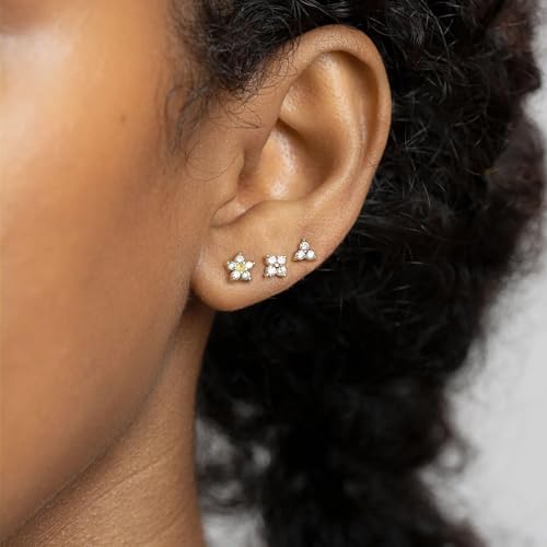 Threadless Flat Back Earrings, Hypoallergenic 14K Real Gold Plated CZ Butterfly, Flower, Crawler Stud Earrings | Cartilage Earring | Tragus Helix Piercing Jewelry | Push in Flatback Earrings for Women Men4