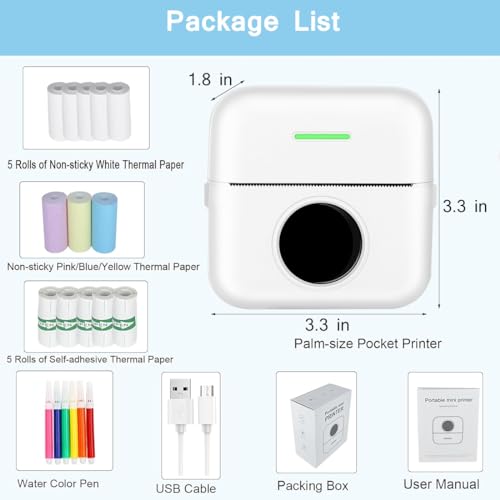 Image of AngelReally Mini Pocket Bluetooth Printer-Portable Thermal Printer for Journal /DIY Scrapbook /Travel /Notes /Lists /Label /Memo, Receipt Printer