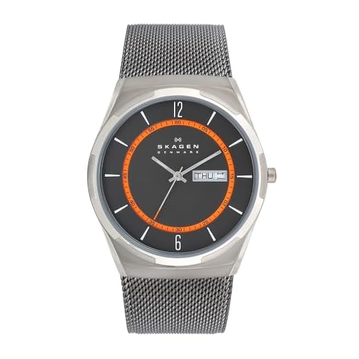 Skagen Reloj para hombre Melbye Titanio, movimiento de tres manecillas con fecha de día, caja de 40 mm de titanio color carbón con correa de malla de acero inoxidable, SKW6007