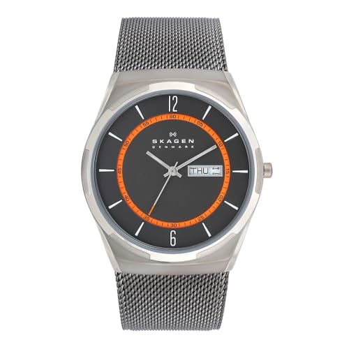 Skagen Melbye reloj para hombre, movimiento de cuarzo con correa de acero o piel, Gris y...