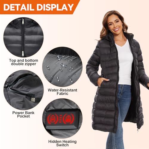 Heated Jacket for women with 2PCS 12000mAh Battery Pack,5 Heating Jackets with Hood3
