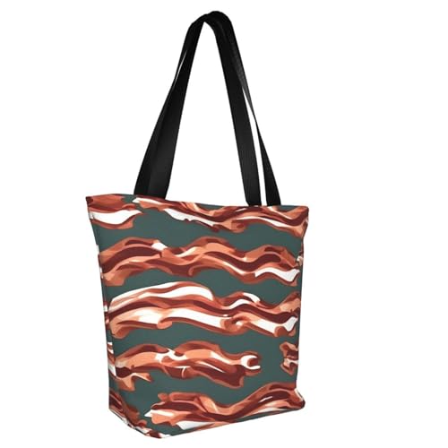 Bacon Pattern Print Lightweight Shoulder Bag Summer Outings Tote Bags Travel Hiking Work Casual Use2