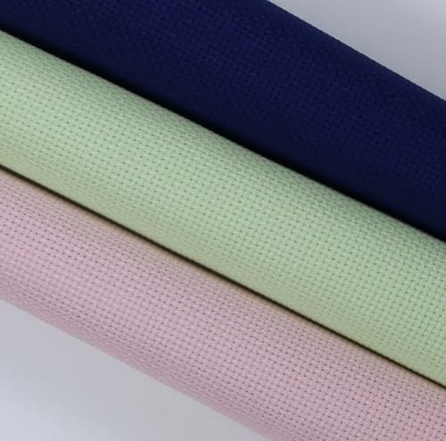 Image of KCS 3 pc of 15 inch x 18 inch(38cmx45cm) Counted Cross Stitch Cotton Aida Cloth Needlework Rolled Fabric Box,14CT,Royal Blue+Light Green+Pink