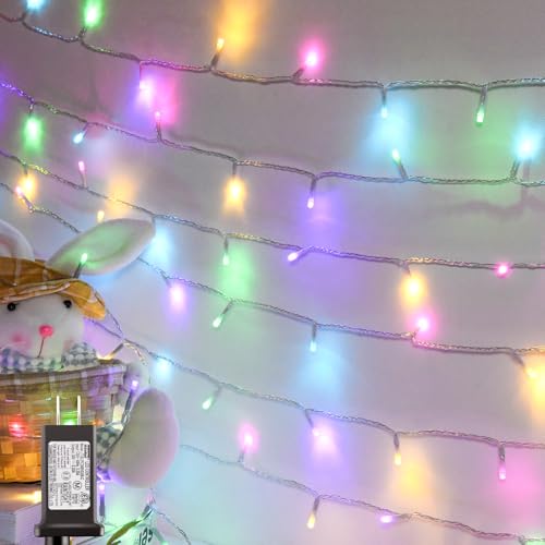 Easter String Lights, Pastel Easter Lights Plug in with Timer 8 Lighting Modes 32ft 100LED Transparent Wire Fairy Lights - Detailed View