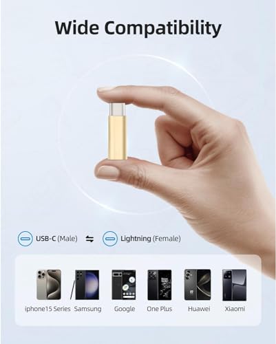 2Pack Lightning to USB C Adapter for iPhone15,PD Fast Charging Compatible with iPhone 15 Series/MacBook/Laptop/iPad/Samsung and More Type C Devices,Support Data Transmission,Compact Design-Golden - Thumbnail 7