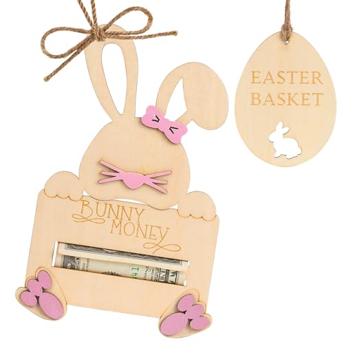 DINIZON Easter Bunny Money Holder For Cash Gift, Easter Basket Stuffers Gift Card Cash Holder Tag Gifts For Teens, Toddler, Kids, Gifts For Baby Boy, Girl, Grandchildren, Basket Decorations