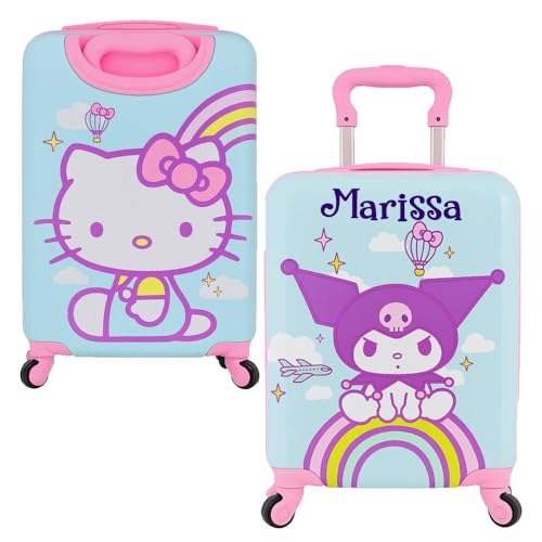 Hello Kitty Rolling Luggage for Girls Personalized Carry On Suitcase Hardshell Spinner Wheels Travel Accessory with Custom Name