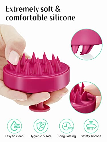 Image of HEETA Scalp Massager Hair Growth, Soft Silicone Scalp Scrubber Shampoo Brush for Exfoliation, Dandruff Removal Head Massage Stress Relax, Wet & Dry Use for Thick Thin Curly Hair Care, Red