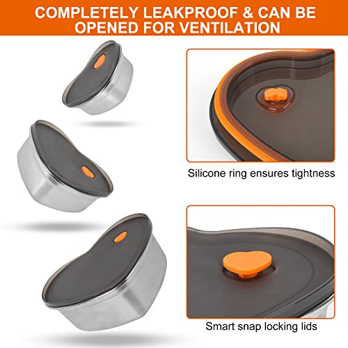 Momull Large Stainless Steel Food Containers With Lids, 3-Piece Set Of Heart-Shaped Snack Containers, 304 Stainless Steel Lunch Container, Bento Box For Kids, Metal Leak-Proof Food Storage Containers #TOP3