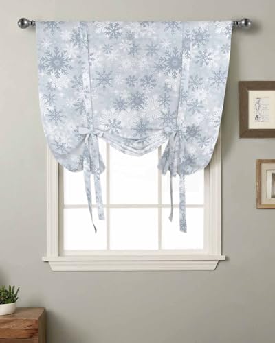 Christmas Gray Snowflake Tie Up Curtain for Window Blackout Balloon Valance Curtain for Bathroom Winter Xmas Grey White Snowflake Texture Window Shade for Kitchen Living Room Bedroom 42