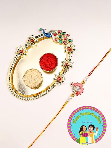 Enamel Peacock Rakhi with Pooja Thali - Pack of 1