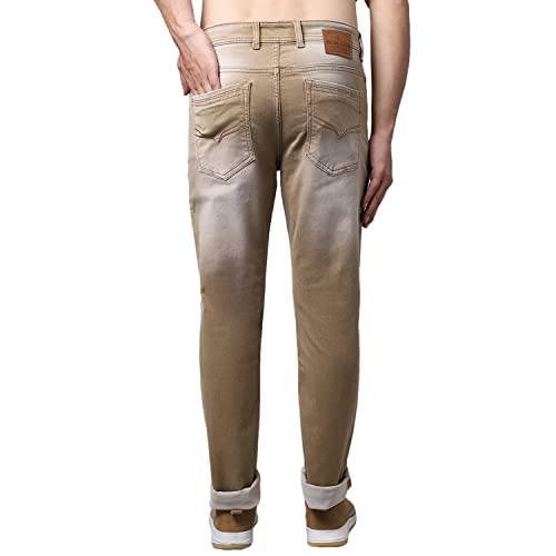 Image of Cantabil Men Khaki Cotton Regular Fit Casual Jeans (P MDNM00250A Khaki)
