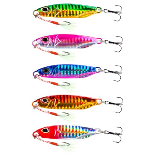 Leurres de Pêche Coulants, WASAGA 5pcs 30g/40g/50g Appâts de Poisson Spinner de Mer en Métal Dur en Eau Salée ou en Eau Douce pour Le Mérou au Thon et Le...