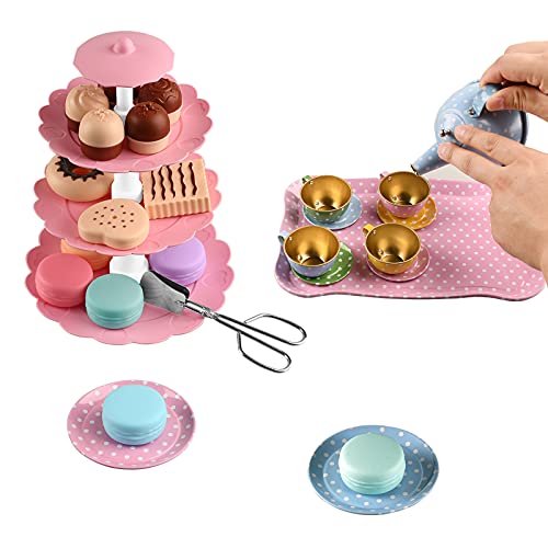 FUQUN 36 Pcs Teeservice Kinder Metall Tee Set Kinder Teeservice mit Dessert Spielzeug Tee Party Rollenspiele… – Bild 5