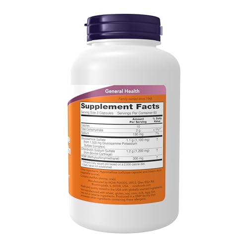 NOW Foods Supplements, Glucosamine & Chondroitin with MSM, Joint Health, Mobility and Comfort*, 180 Veg Capsules