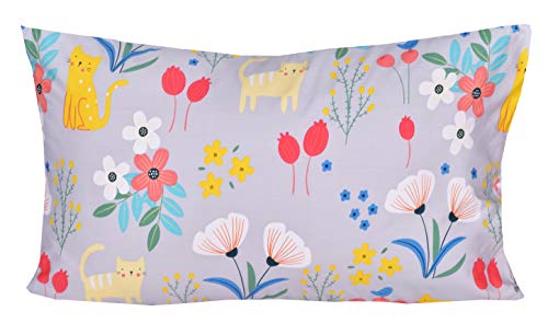 Image of Scientific Sleep Kitty Cats Flowers Girls Kids Toddler Teens 100% Cotton Twin Bed Sheet Set, Flat Sheet & Fitted Sheet & Pillowcase Bedding Set (Cats Flower, Twin)