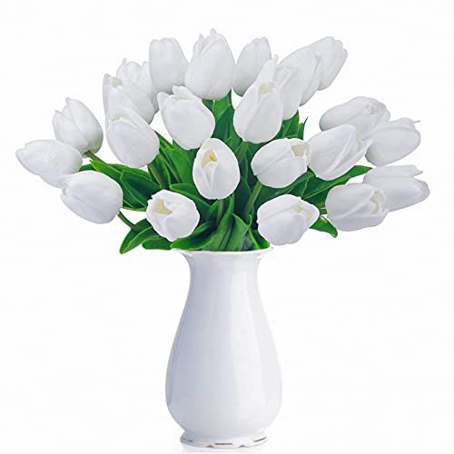 HAOSHICS, Tulipanes artificiales de tulipanes holandeses, tacto realista, de látex, para decoración de bodas, hogar, hotel, fiesta, jardín, multicolor, 10 unidades (blanco)