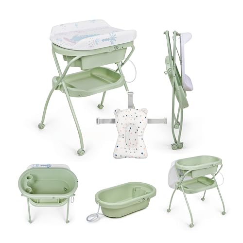 MS BabyWorld Bubble + Réducteur – Baignoire ergonomique pour bébé avec pieds et matelas à langer imperméable et rembourré | Fermeture compacte,...
