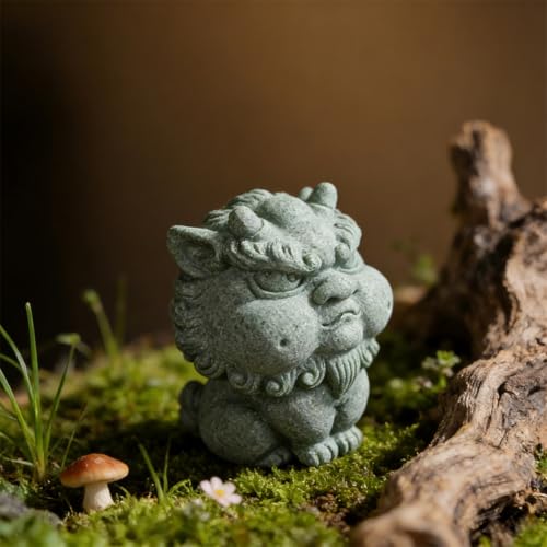 Image of livelyfish Feng Shui Guardian Chi Lin /Kylin /Qi Lin Statue Sandstone Figurine Wealth Good Luck Sculpture Chinese Decor for Fish Tank Aquarium Garden & Patio Micro Yard Bonsai Decoration (M)