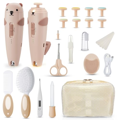 Lilian&Gema 28 en 1 Set Cuidado Bebe Recien Nacido, Lima Eléctrica Uñas Bebé, Lima Uñas Bebé Silenciosa, 6 Cabezales Moledores, Lluminación LED Bidireccional, Carga Type-C, Kit Bebé Recién Nacido