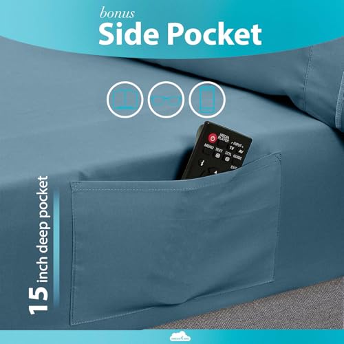 Image of DREAMCARE Full Size Sheets - 6 pcs Breathable Cooling Sheets Full Size Bed | up to 15 inch Deep Pocket Full Sheet Set with Side Pockets - Extra Soft Full Size Bed Sheets - Hotel Luxury Bed Sheets - MnrlBlue