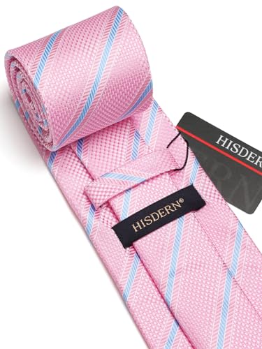 Image of HISDERN Stripe Tie Mens Ties with Pocket Square Set Classic 3.4'' Silk Formal Necktie Handkerchief for Business Wedding