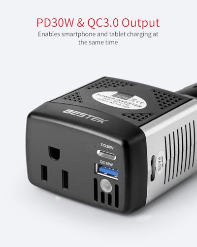 BESTEK 150W Power Inverter 12V to 110V Voltage Converter PD30W QC18W Car Charger Power Adapter with Charging Ports - Image 3