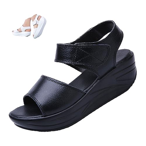 Women's Open Toe Platform Muffin Sandals,Causal Lightweight Comfy Adjustable Ankle Backstrap Orthotic Cushion Wedge Shoes - Main Image