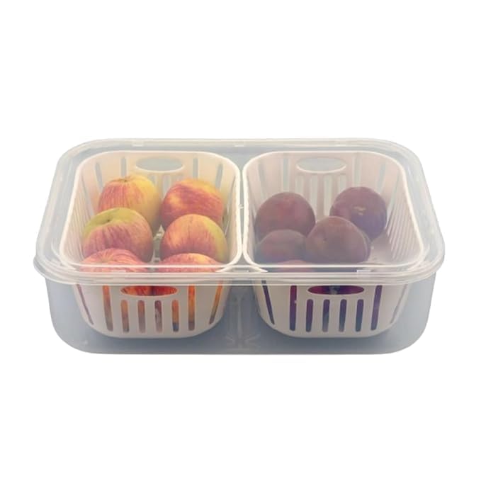 Image of TASMAX Fridge Storage Boxes, Plastic Fridge Containers, Fridge Accessories Items, (FRIDGE CONTAINER 2 GRID)