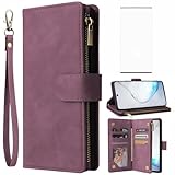 Asuwish Coque pour Samsung Galaxy Note 10 Plus Portefeuille avec Verre Trempé et Porte Carte Chaine Cuir à Clapet Housse Support Galaxie Note10+ 5G Note10 + 10+ 10Plus Téléphone Case Homme Bordeaux