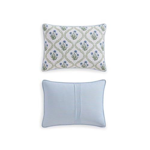 Image of Martha Stewart - Twin Quilt Set, 100% Soft Cotton Floral Bedding for Year Round Comfort, 2 Piece Bed Set with Matching Pillowcase (Chloe Green)