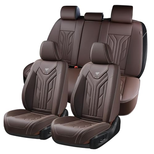 Image of Coverado Car Seat Covers Full Set, Car Seat Protectors Leather Seat Covers for Cars, Automotive Seat Covers Car Accessories Universal Fit for Most Sedans SUV Pick-up Truck(Coffee)