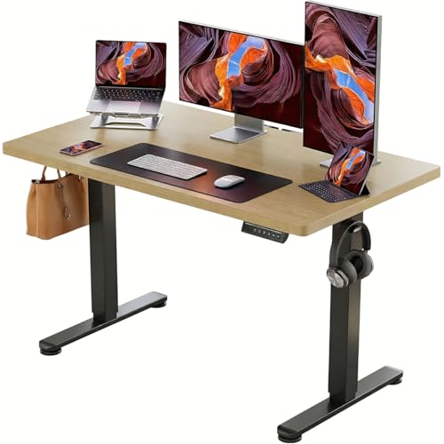 Image of ErGear Height Adjustable Electric Standing Desk, 47.2 x 23.6 Inches Sit Stand up Desk with 1.18 inch Thickness Whole-Piece Desktop, Memory Computer Home Office Desk (Natural Wavy)
