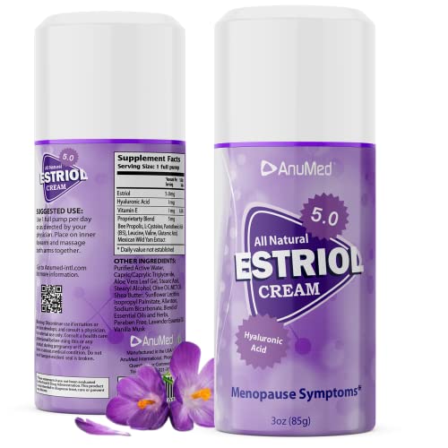 ANUMED - All Natural Bioidentical Estriol Cream 5.0 Per Pump with Hyaluronic Acid for Beautiful Skin Care During Menopause Relief. Balancing Cream for Mood Swings, Night Flashes, Night Sweat (3oz) ANUMED - All Natural Bioidentical Estriol Cream 5.0 Per Pump with Hyaluronic Acid for Beautiful Skin Care During Menopause Relief. Balancing Cream for Mood Swings, Night Flashes, Night Sweat (3oz)