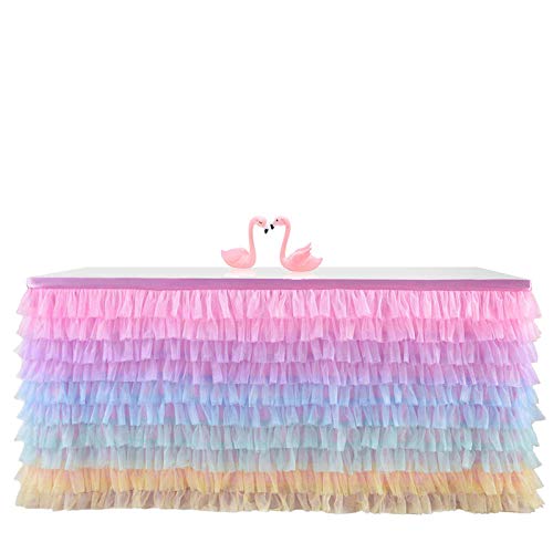 HI SBM Tulle Table Skirt Cloth for Party,Table skirt birthday party decoration, rainbow table apron- 2.75m*0.77m,Wedding Banquet Home Decor