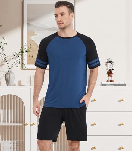 Image of NACHILA Men's Bamboo Viscose Pajamas Set Raglan Short Sleeve Shorts Pjs