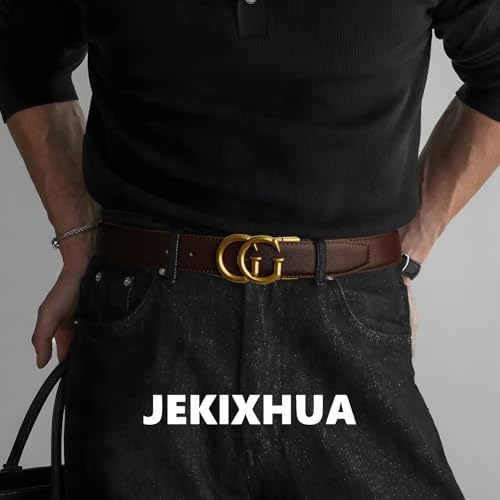 Image of Mens Microfiber Synthetic Leather Belt for Men - Adjustable Strap with Gold Buckle, Belt for Business & Casual