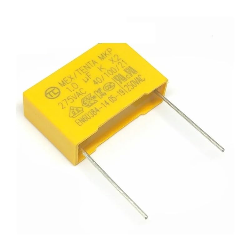 Capacitor X2 1uF 275VAC con paso de 15mm para placas electrónicas pack de 10 unidades