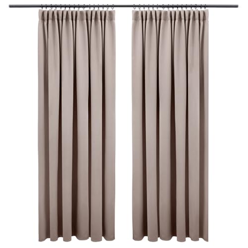 Blumtal Verdunklungsvorhänge Kräuselband 175x140 cm im 2er Set - Oeko-TEX zertifizierte Vorhänge Blickdicht - Verdunklungsvorhang - waschbare Vorhänge mit Kräuselband für Schiene in Taupe