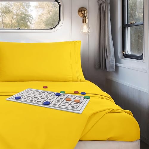 Image of Nestl Yellow Short Queen Sheets for RV, Hotel Luxury RV Queen Sheets Set, 4 Piece Fitted Bed Sheet Set and Pillowcases, Super Soft, Wrinkle-Free, and Breathable Camper Bedding