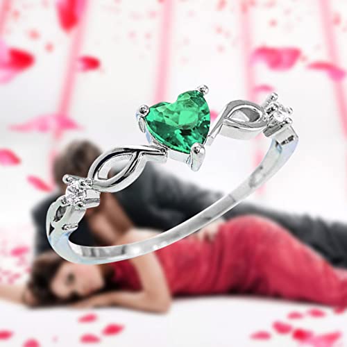 Women Heart Engagement Rings Inlaid Zircon Hollow Bridal Wedding Band Lady Simple Promise Rings for Her (Green, 5)4