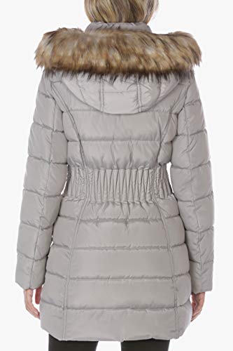 Laundry by Shelli Segal Women's Stretch Quilted Puffer Jacket – Long Winter Coat with Faux Fur Hood4