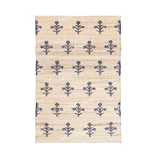 Tapete decorativo rectangular de algodón y yute azul 2'x3' miniatura 1