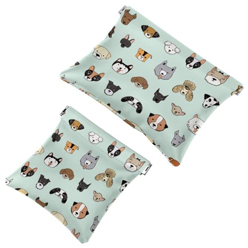2 beauty case tascabili con chiusura ermetica mini borsa portatile per il trucco senza cerniera mini trousse da viaggio per donne e ragazze grazioso acquerello canino Multicolore 09 7.1x5.8
