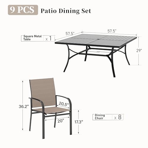 Image of SUNSHINE VALLEY 9pc Patio Dining Set, 57.5 inch Square Table & 8 Brown Chairs