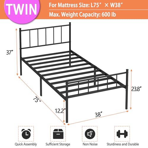 Image of DIIYIV Twin Metal Bed Frame,Steel Slat Support,Noise Free,Easy Assembly
