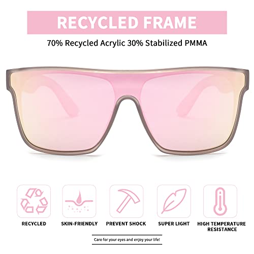 Glindar Polarized Recycled Sunglasses For Men Women, Oversized One Piece Square Shield Shades Uv400 Protection Pink #TOP1