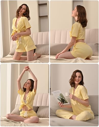 Image of NAP BOUND 100% Cotton Pajamas for Women Sets 2 Pieces Pjs Button short sleeves with Pockets Soft Sleepwear Loungewear XS-XXL